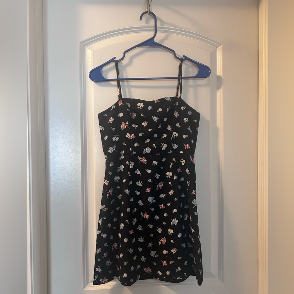 French Connection floral print black mini dress